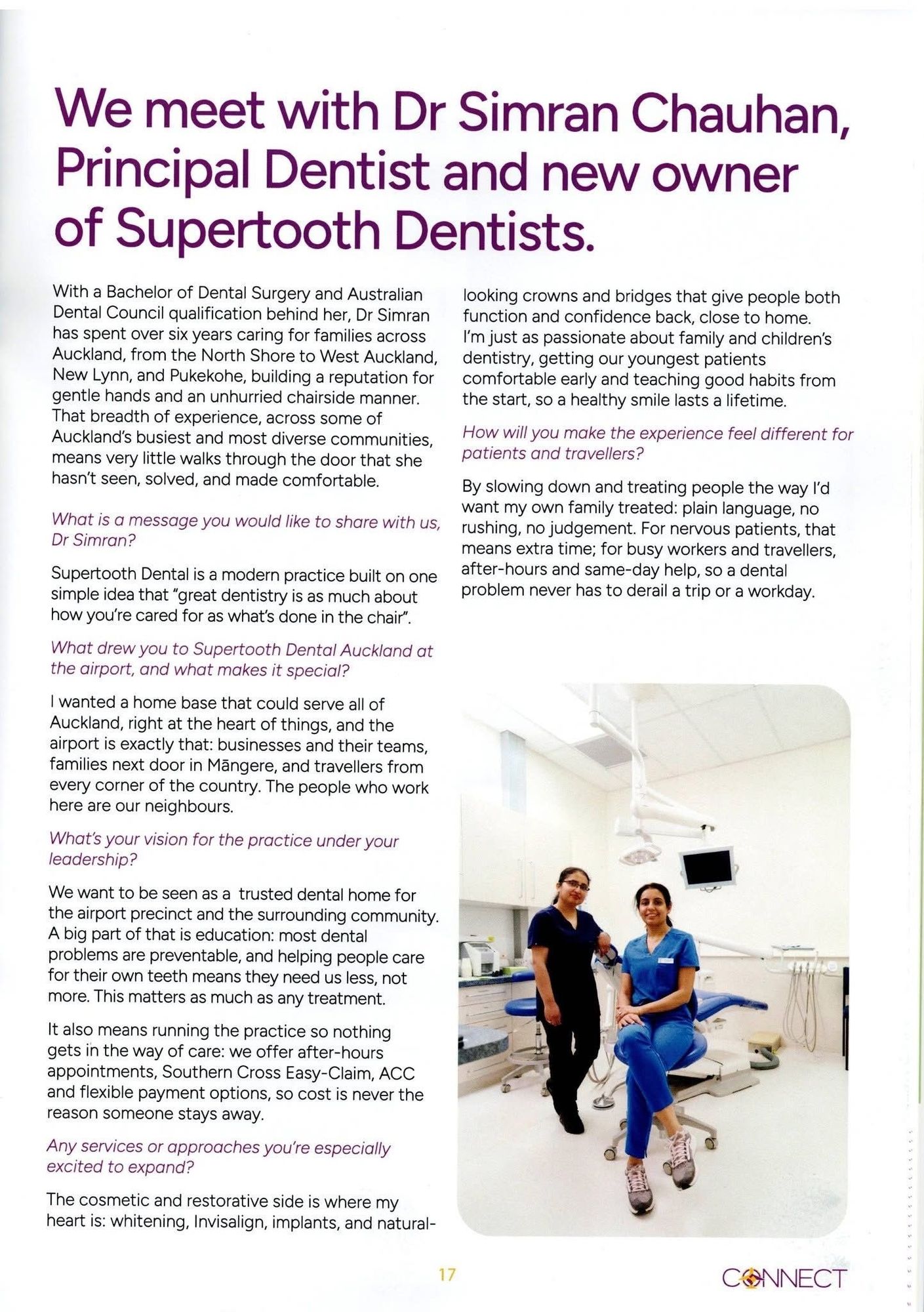 The Connect magazine article: We meet with Dr Simran Chauhan, Principal Dentist and new owner of Supertooth Dentists
