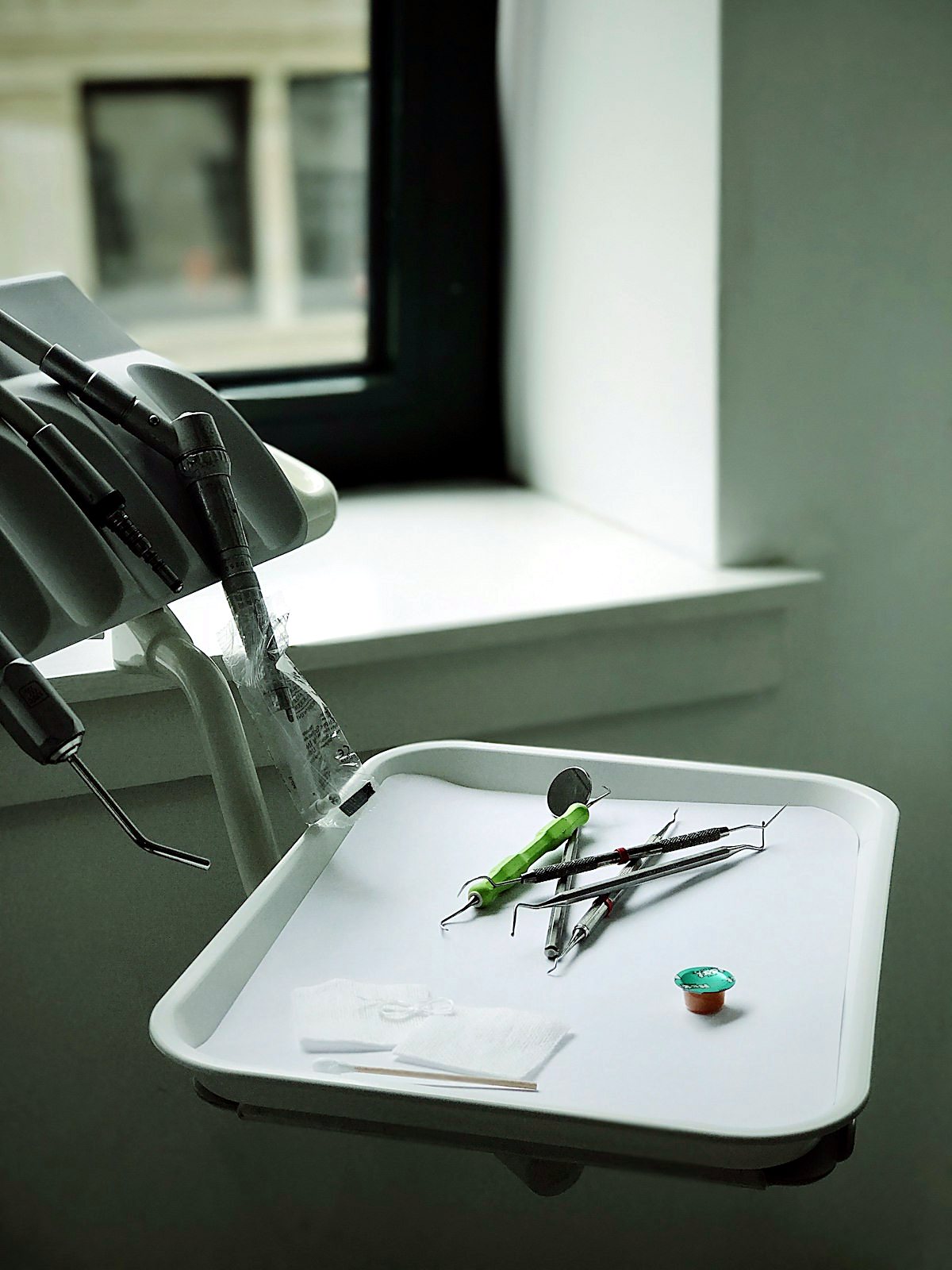 A prepared instrument tray in a dental surgery