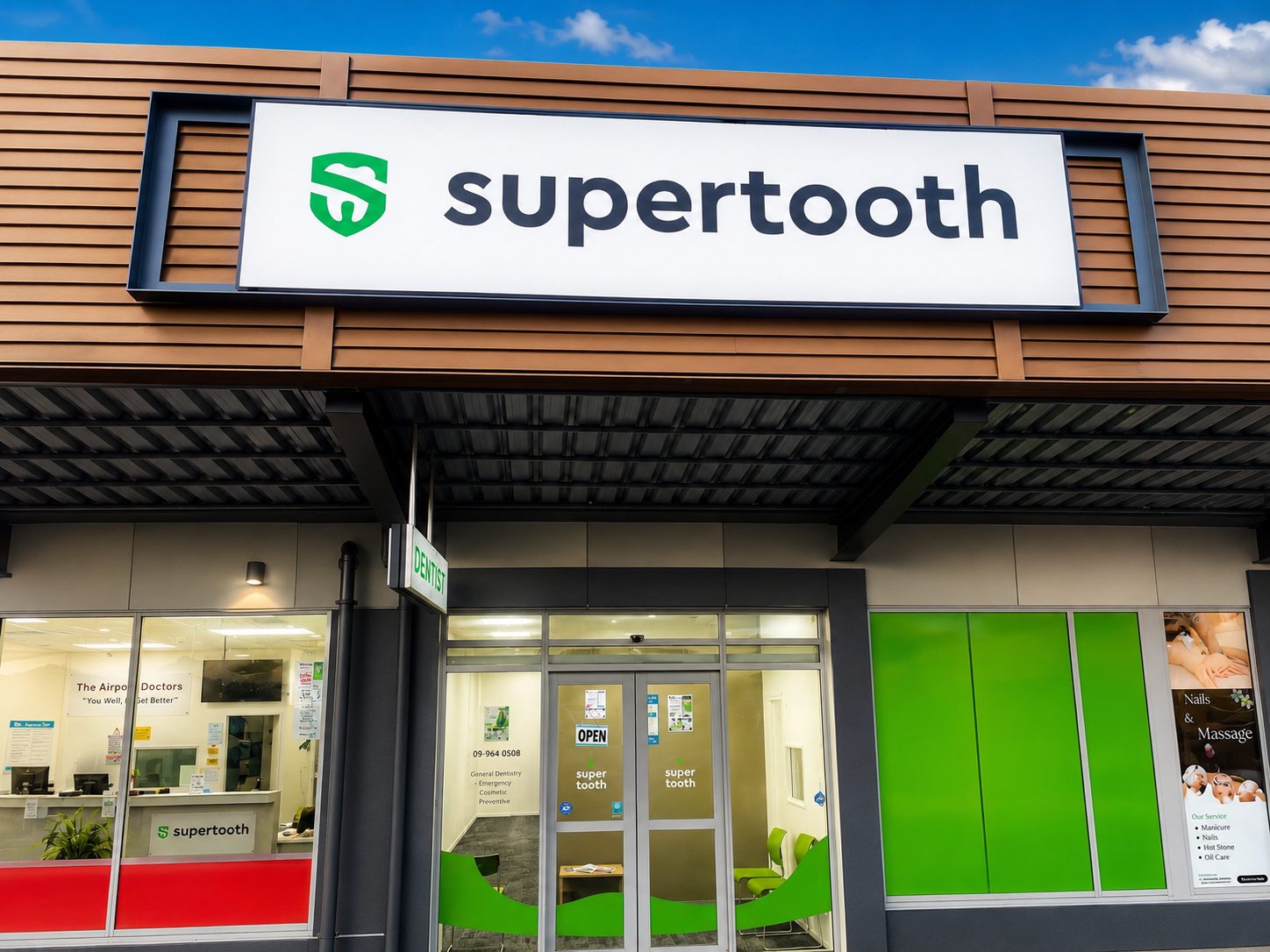 The Supertooth Dental clinic entrance at the Auckland Airport Shopping Centre